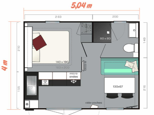 plan mobilhome 1 chambre au camping Ushua�a villages l'estuaire